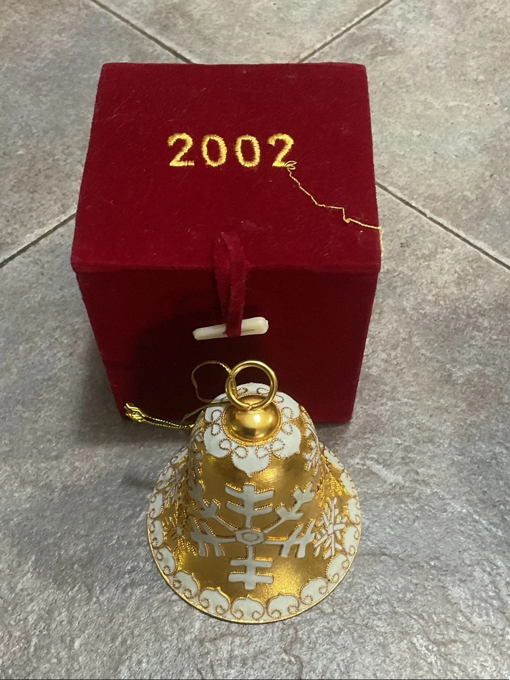 Gold and White Snowflake Bell Holiday Ornament